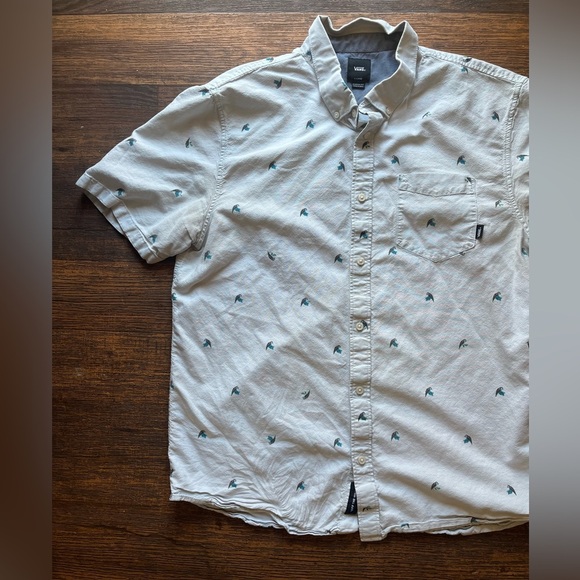 Men's VANS Shirt Gray Parrot Bird XL Pocket TIKI Beach Summer Skate Tropical - Picture 6 of 14